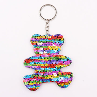 Mixed Color Bear Sequins Keychain for Women Ladies Mom Gift Keyring Girl Car Bag