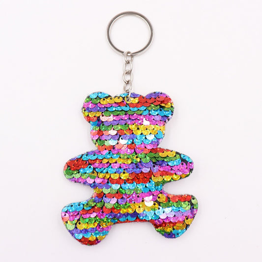 Mixed Color Bear Sequins Keychain for Women Ladies Mom Gift Keyring Girl Car Bag