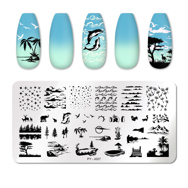 Nature Beach Ocean Nail Stamping Plates Stencil Tools Template Plate Mold Nail