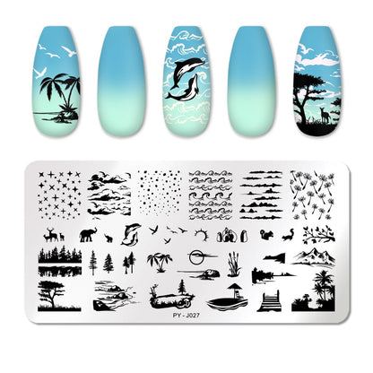 Nature Beach Ocean Nail Stamping Plates Stencil Tools Template Plate Mold Nail