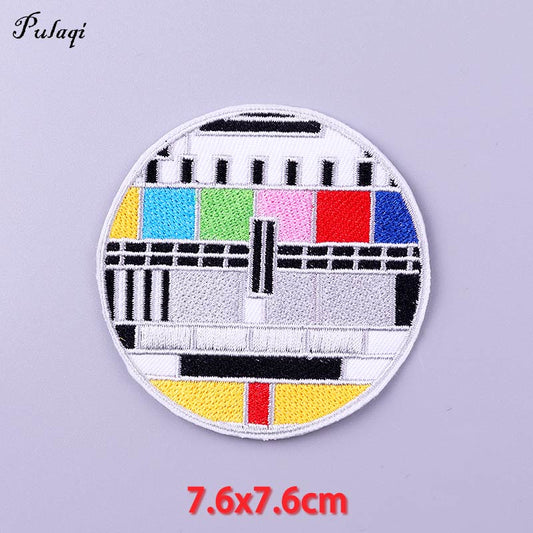 Broken TV Screen Patches Iron on Patch For Clothing Embroidery Stickers Clothes