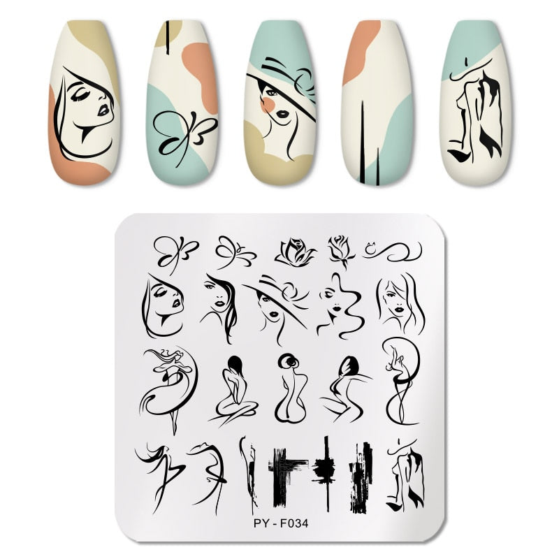 Abstract Girl Shape Nail Stamping Plates Stencil Tools Template Plate Mold Nail