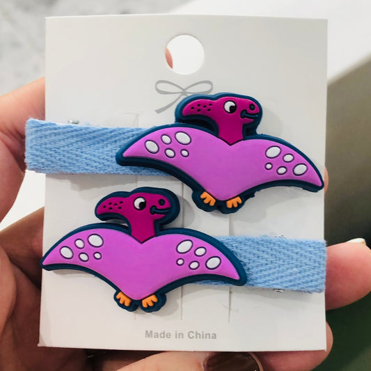 2Pcs Purple Dinosaur Bird Children Rubber Decor Hair Clips Kids Hair Wear