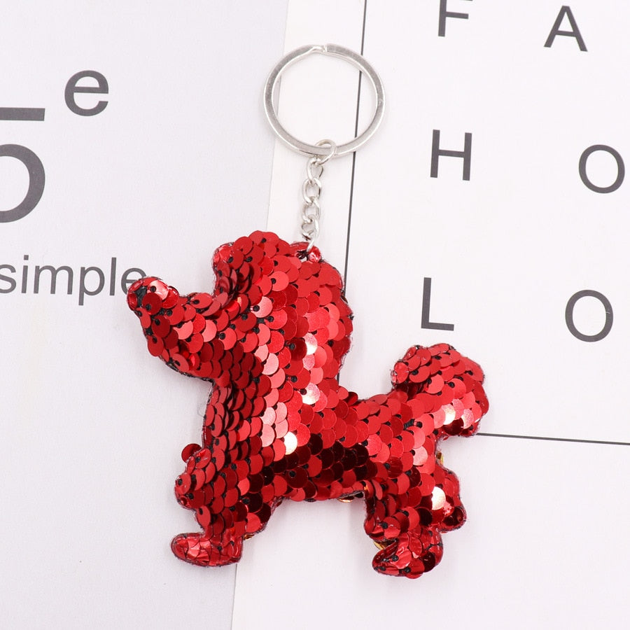 Red Poodle Sequins Keychain for Women Ladies Mom Gift Keyring Girl Car Bag Charm