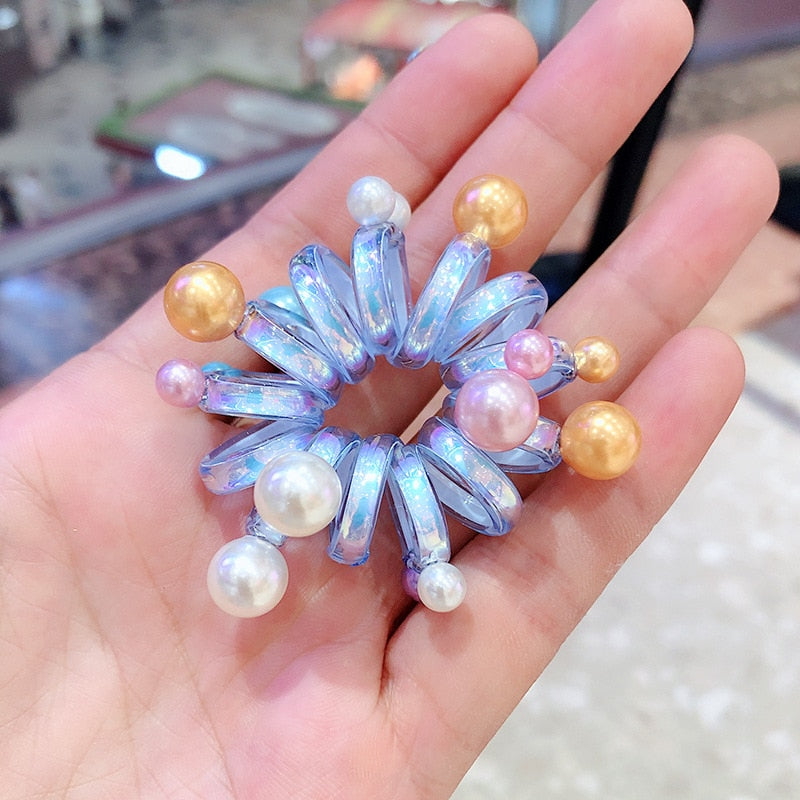 Telephone Wire Line Hair Tie Ring Colorful Ball Spiral Shape Clear Color Rubber