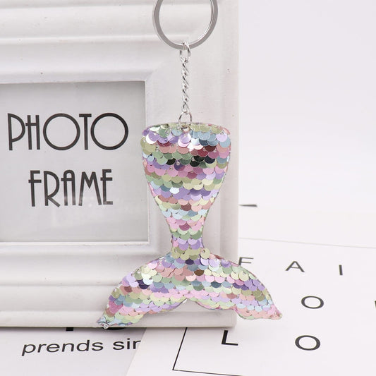 Mixed Color Mermaid Tail Sequins Keychain for Women Ladies Mom Gift Keyring Girl