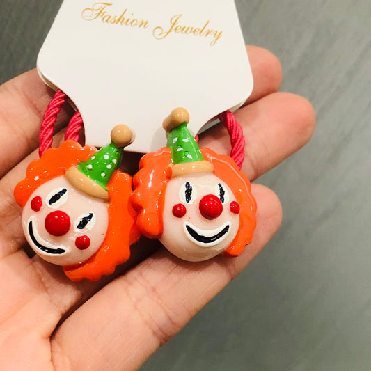 2Pcs Orange Clown Children Rubber Hair Bands Cartoon Scrunchies Kids Art Elastic