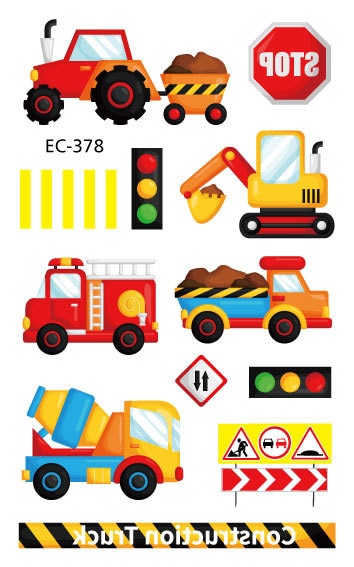 Construction Temporary Tattoos Kids Waterproof Fake Tattoos Sticker Tractor Dump