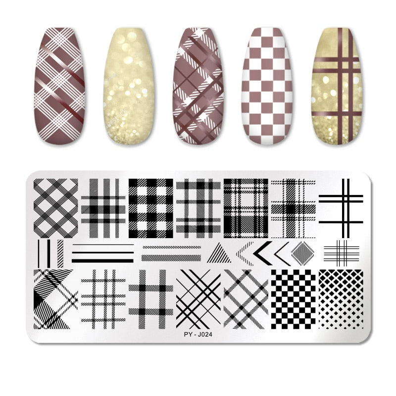 Plaid Pattern Nail Stamping Plates Stencil Tools Template Plate Mold Nail Art