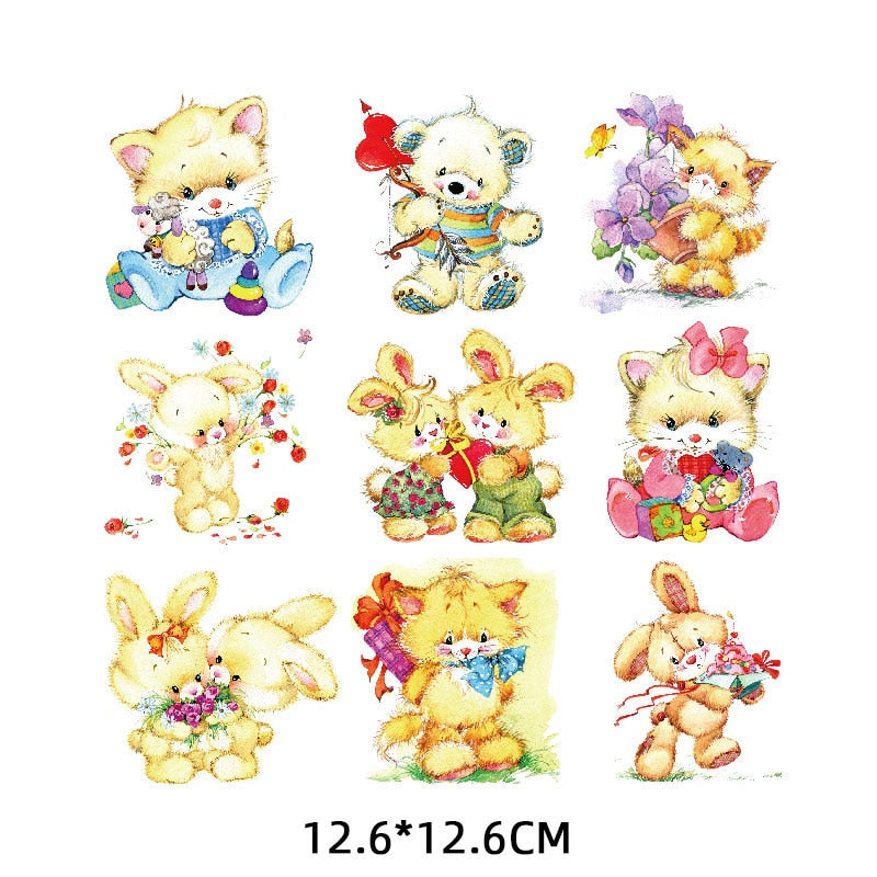 Cute Teddy Bear Set Patches Kids Bunny Stickers Cartoon T-shirt Cat Patch DIY