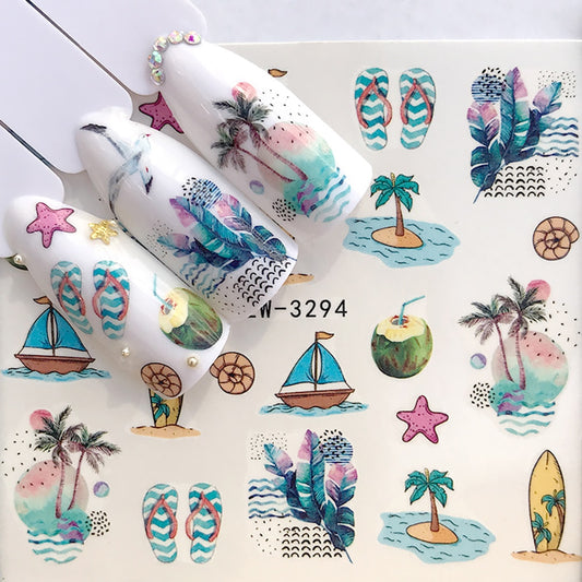 Ocean Beach Palms Vacation Nail Sticker Summer Nail Design Decorations Nails