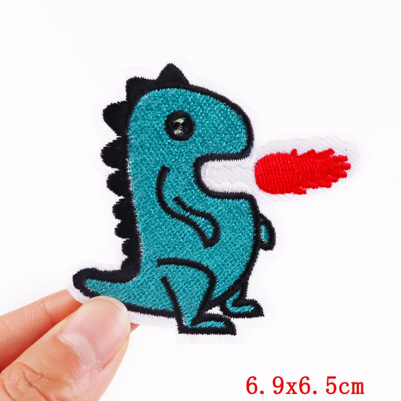 Blue Dinosaur And Fire Cartoon Patches Clothing Sticker Patch Decal Embroidery