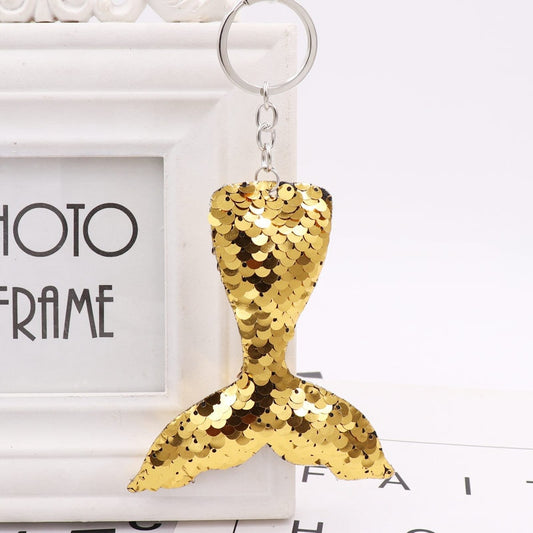 Mermaid Tail Golden Sequins Keychain for Women Ladies Mom Gift Keyring Girl Car