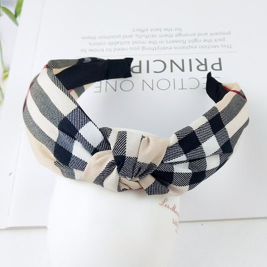 Beige Plaid Women Hairbands Fashion Headband Girls Hair Hoop Accessories