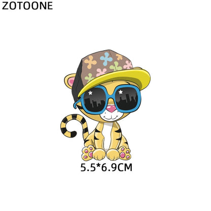 Cool Baby Tiger With Hat and Glasses Thermal Sticker Patch Iron on Patches for