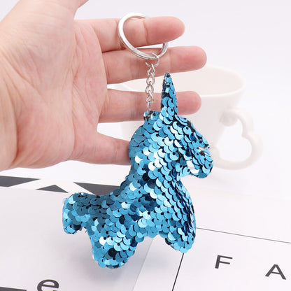 Blue Cartoon Unicorn Sequins Keychain for Women Ladies Mom Gift Keyring Girl Car