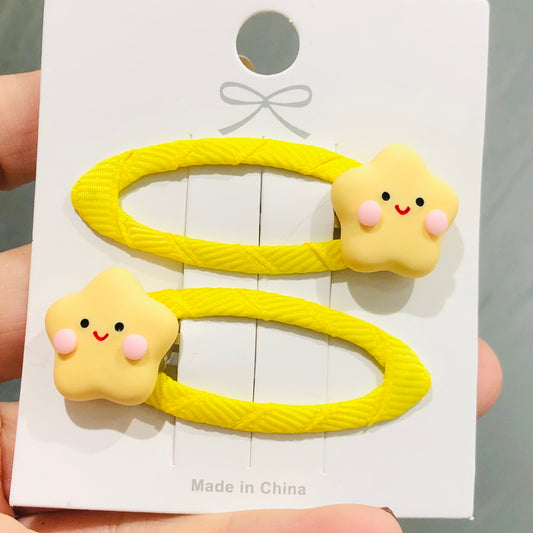 2Pcs Yellow Smily Seastar Children Snap Clips Hair Clips Girls Hair Accessories