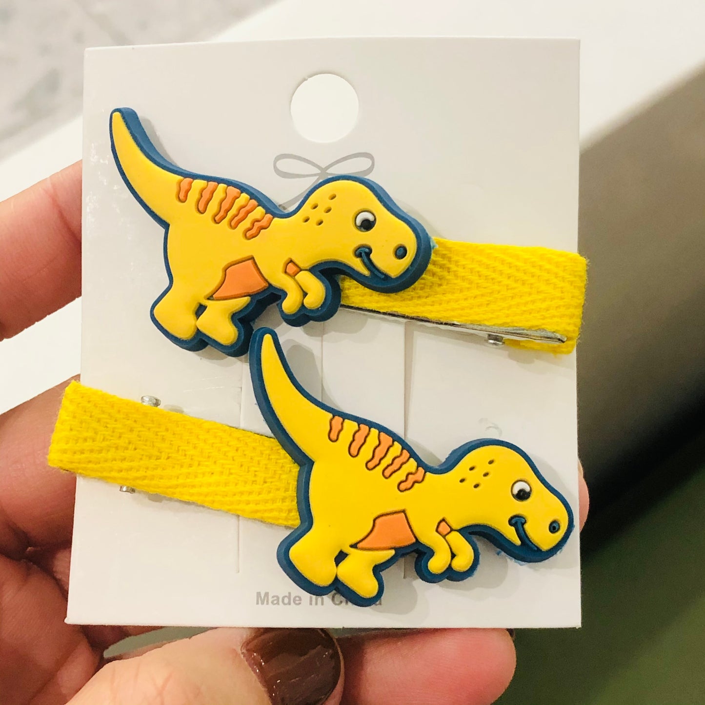 2Pcs Yellow Dinosaur with Stripes Children Rubber Decor Hair Clips Kids Hair