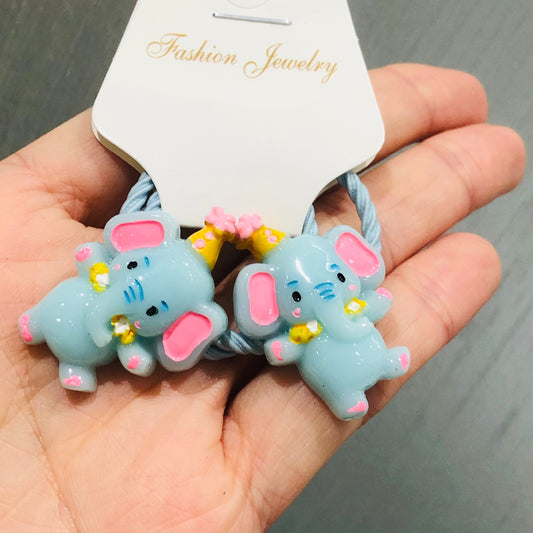 2Pcs Dancing Elephant Children Rubber Hair Bands Cartoon Scrunchies Kids Art