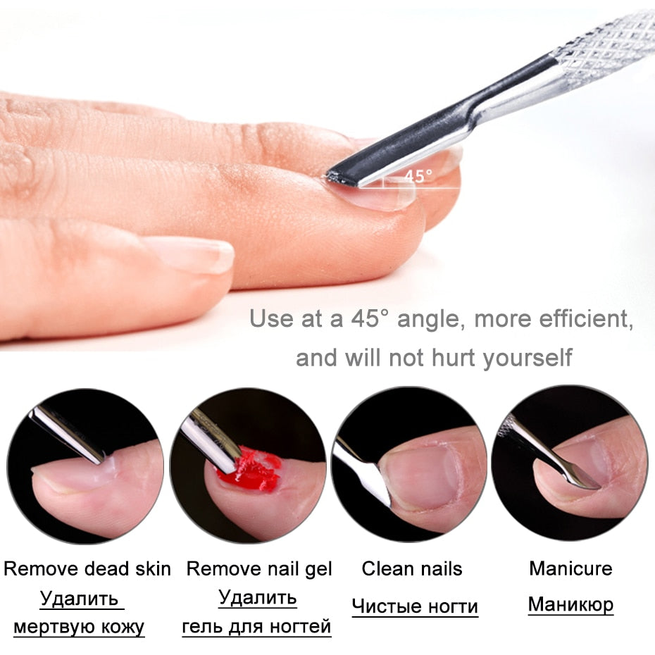 1pcs Double-ended Cuticles Nails Pusher Dead Skin Remover Pedicure Stainless