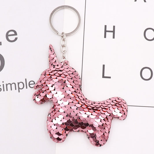 Light Pink Cartoon Unicorn Sequins Keychain for Women Ladies Mom Gift Keyring