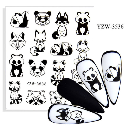 Black and White Panda Raccoon Nail Stickers Patten Nail Art Decals DIY Nails