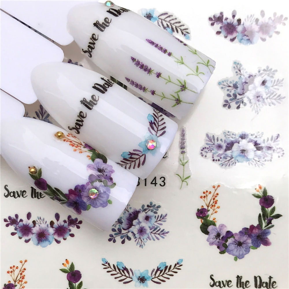 Purple Tone Flower Arrangement Nail Sticker Summer Nail Design Decorations Nails