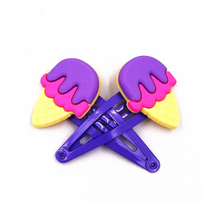 2Pcs Colorful Ice Cream Decor Blue Snap Clips Hairpins Cartoon Barrettes Kids