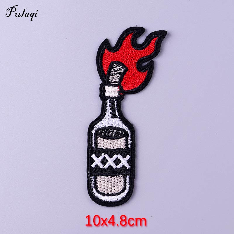 Fire Bottle Bomb Patch Iron On Patches Clothes Cartoon Stickers Embroidered