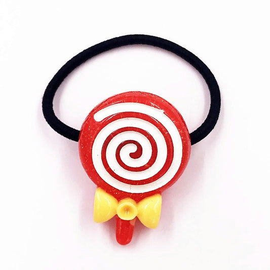 1PCS Red Lollipop With Yellow Bowknot Girls Hairbands Kids Elastics Rubber Head