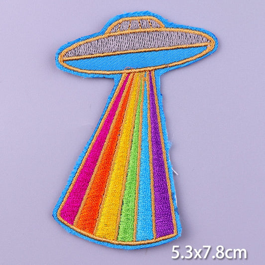 Rainbow Light and Spaceship DIY Cartoon Patches Clothes Patch Embroidered