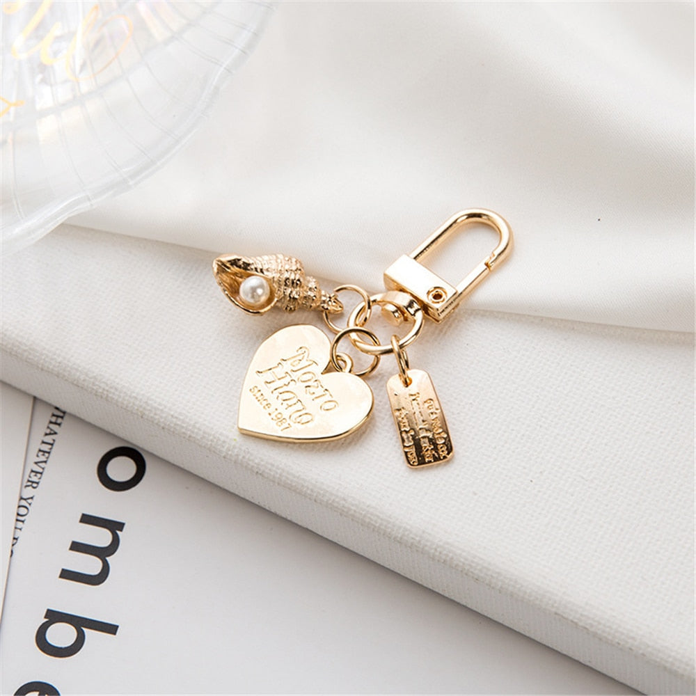 Mini Shell Heart Keychain Charms Ins Metal Accessories Ladies Bag Ornaments