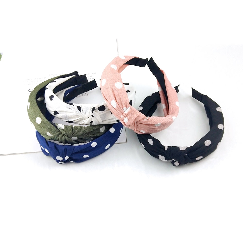 48 Styles Women Elegant Top Knot Headband Print Dot Hairbands Girls Striped