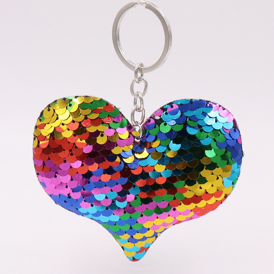 Heart Mixed Color Sequins Keychain for Women Ladies Mom Gift Keyring Girl Car