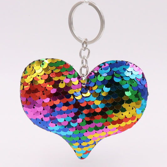 Heart Mixed Color Sequins Keychain for Women Ladies Mom Gift Keyring Girl Car