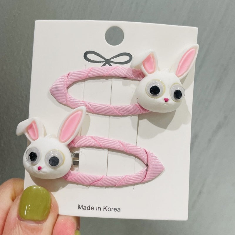 2Pcs Pink Hair Clips Snap Clips Bunny Decor Children Headwear Accessories