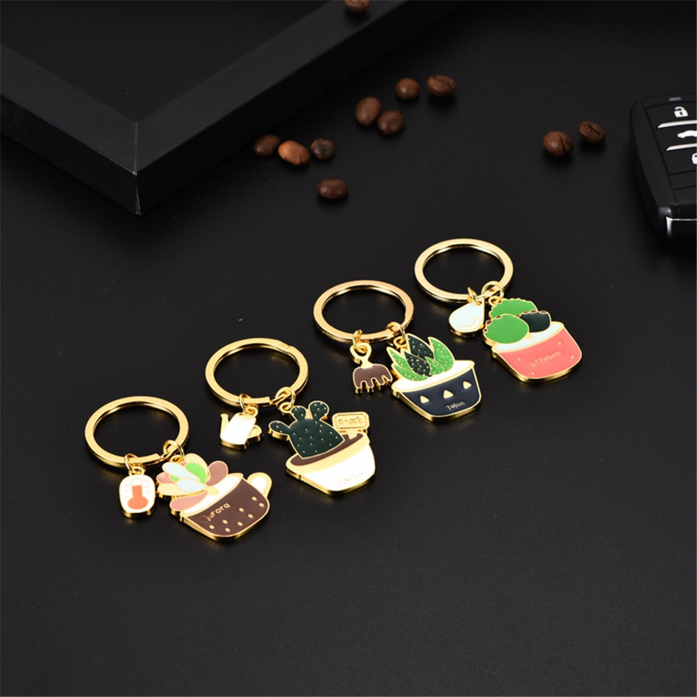 4 Styles Succulent Plants Keychain Lovely Cactus Key Chain Gift Car Keyholder