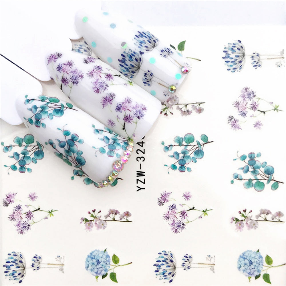 Blue and Purple Flower Blooms Nail Sticker Summer Nail Design Decorations Nails