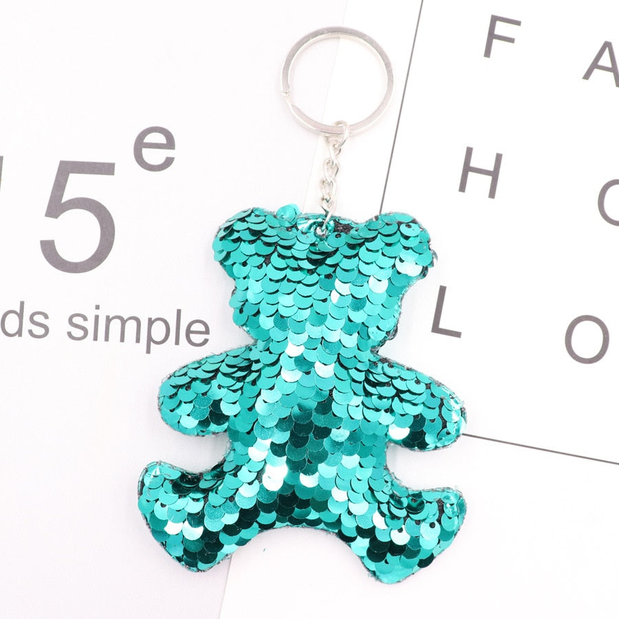 Green Bear Sequins Keychain for Women Ladies Mom Gift Keyring Girl Car Bag Charm