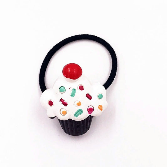 1PCS Chocolate Cupcake with Cherry Girls Hairbands Kids Elastics Rubber Head