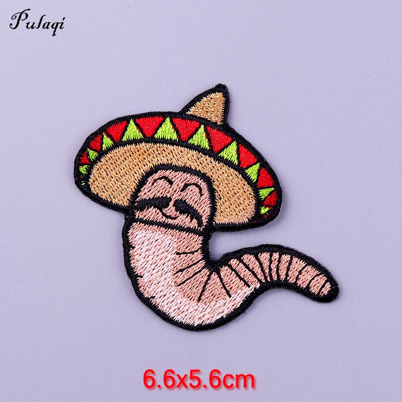 Mexican Sombrero Worm Patch Iron On Patches Clothes Cartoon Stickers Embroidered