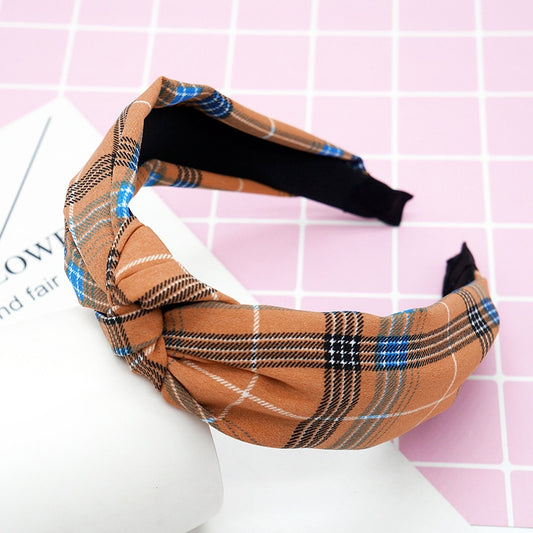 Light Brown Plaid Women Hairbands Fashion Headband Girls Hair Hoop Accessories