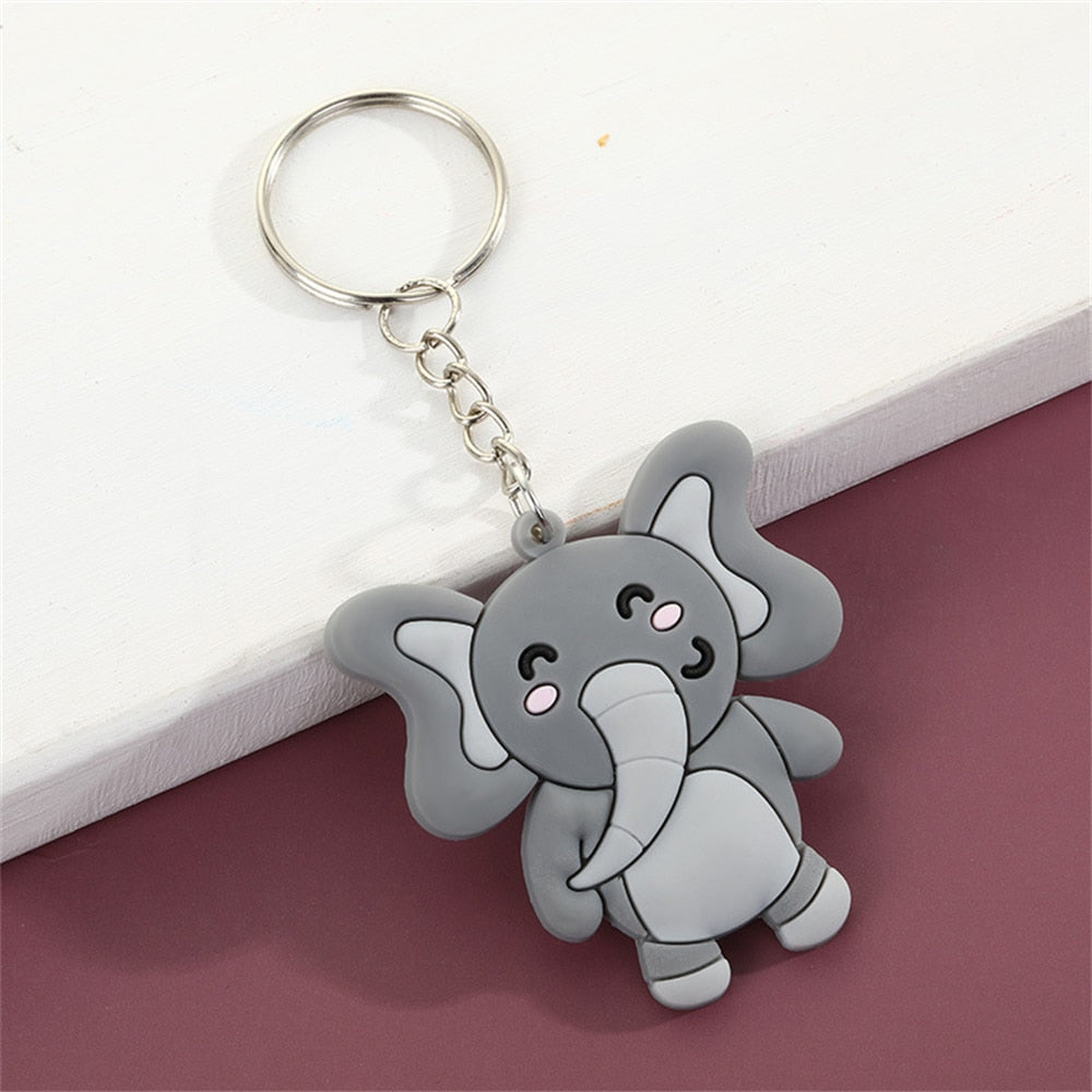 Grey Elephant Simulation Animal PVC Keychain Charms Car Key Ring Bag Ornaments