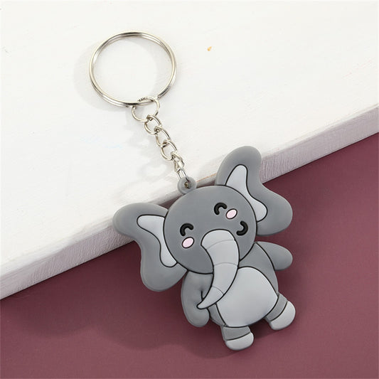Grey Elephant Simulation Animal PVC Keychain Charms Car Key Ring Bag Ornaments