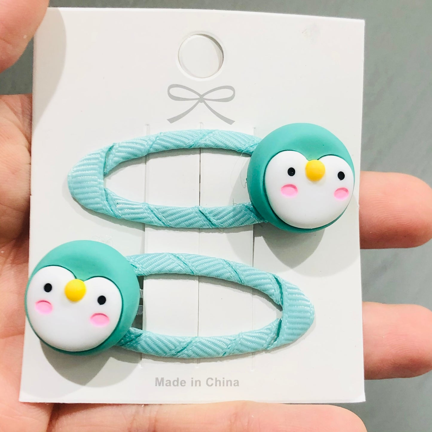 2Pcs Green Penguin Face Children Hair Snap Clips Hair Clip Girls Head