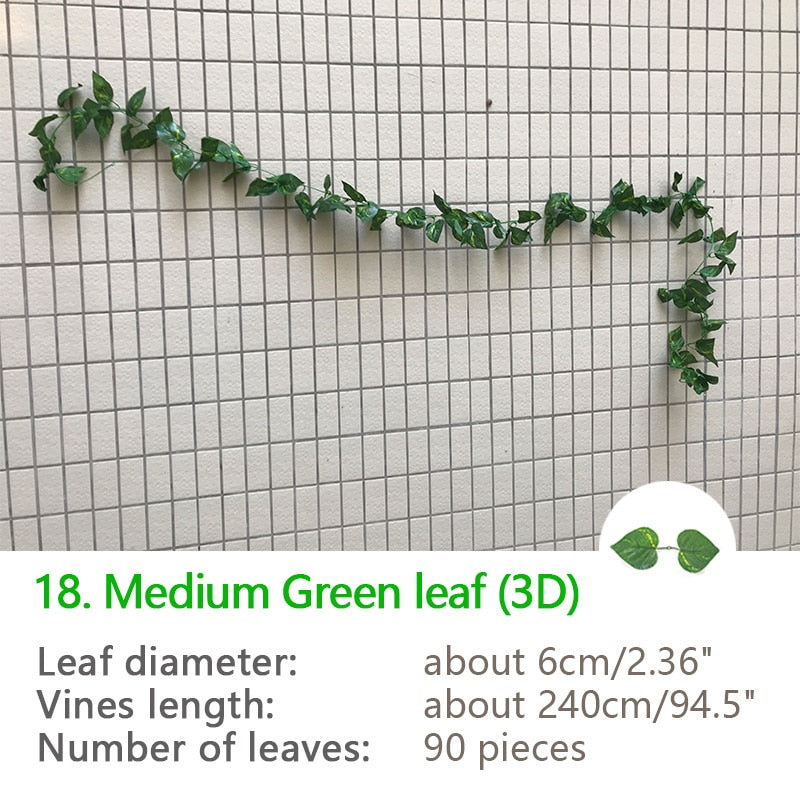 25 Styles Green Silk Artificial Hanging Leaf Garland Plants Vine Leaves Decor