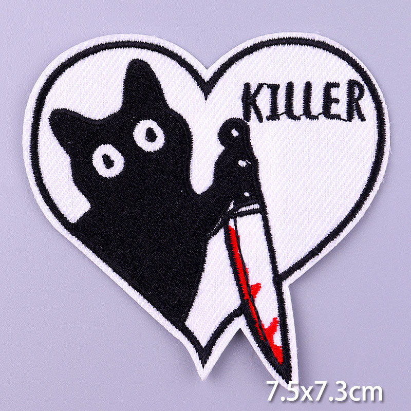 Killer Heart Cat Knife DIY Cartoon Patches Clothes Patch Embroidered Stickers