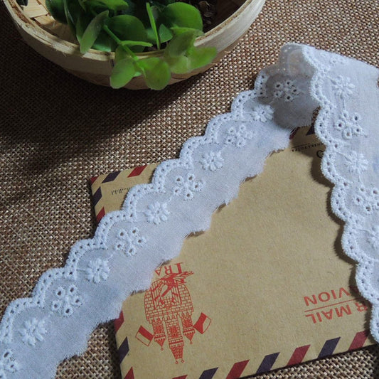 2.4CM Wide Cotton White Venise Embroidered Wedding Dress Ribbon Flowers Lace