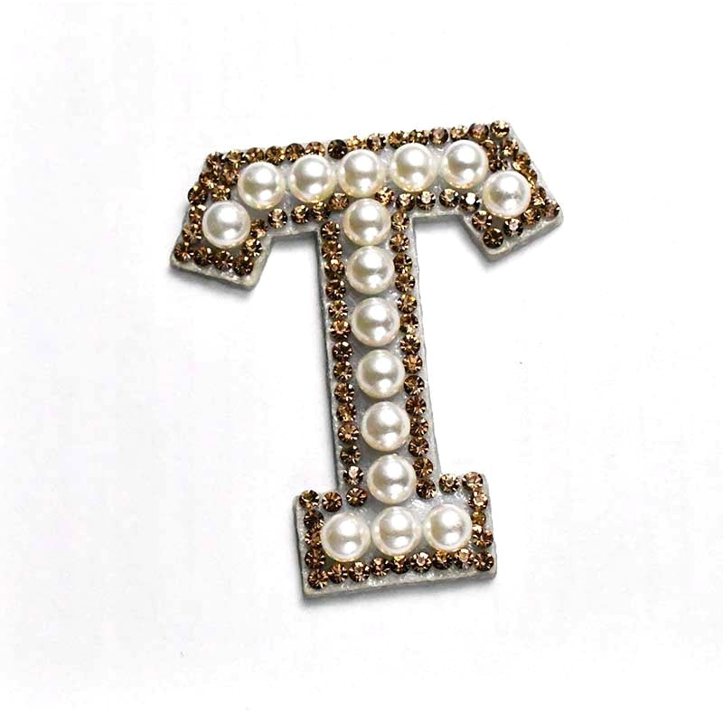 A-Z Alphabet 1Pcs Letter Patches Pearl Rhinestone Alphabet Patches For Clothes