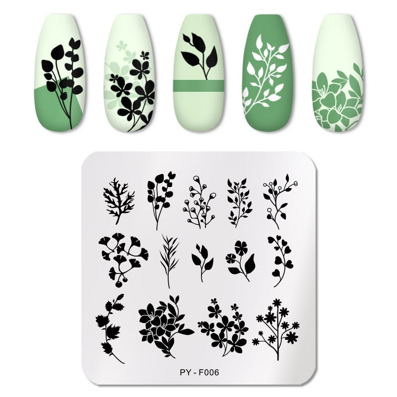 Earthy Pattern Wild Flowers Nail Stamping Plates Stencil Tools Template Plate